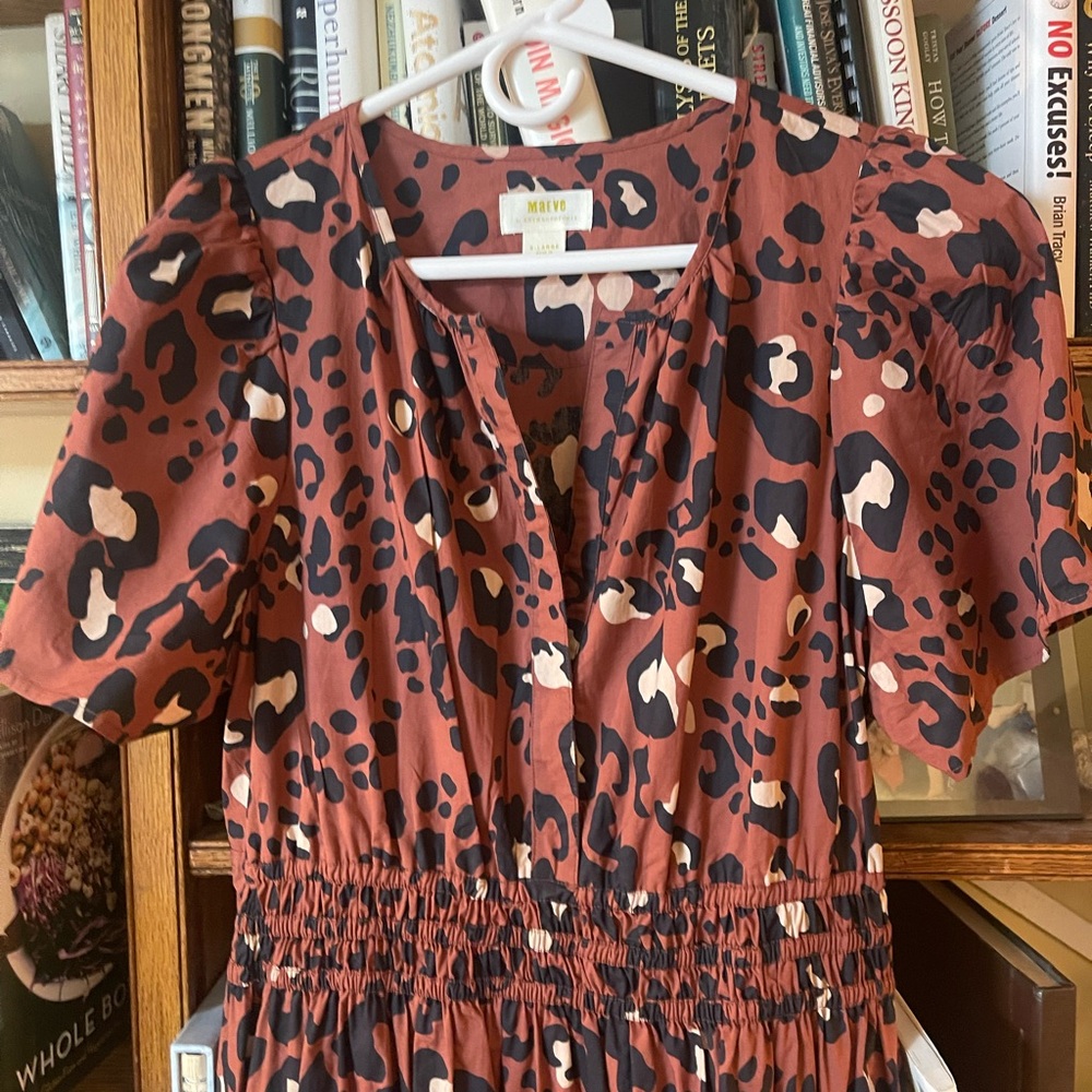 Anthropologie Somerset Brown Black and Cream Leopard Print Tiered Dress - Picture 5 of 5